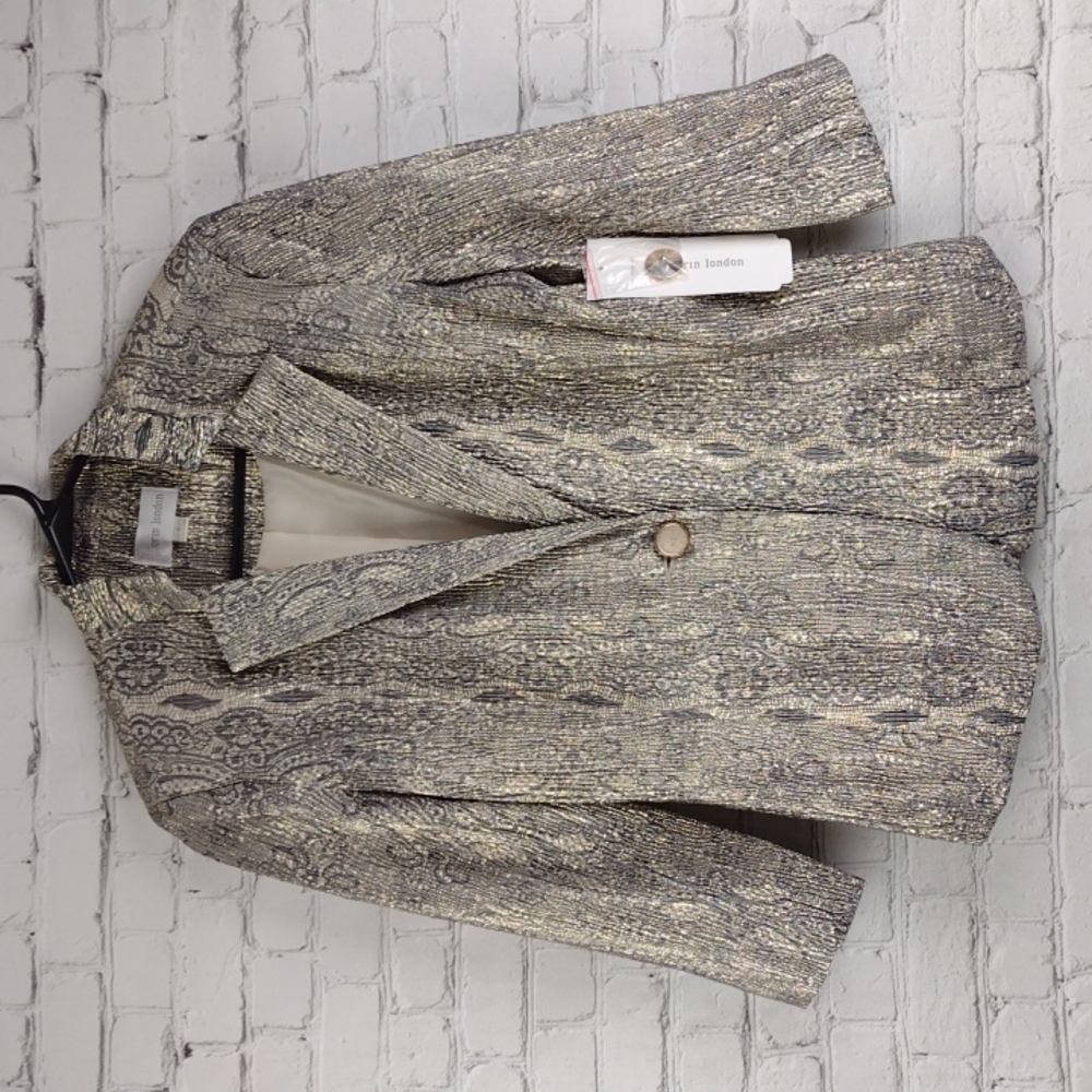 Erin London Textured Metallic  Button Blazer Jacket 3/4 sleeves Small